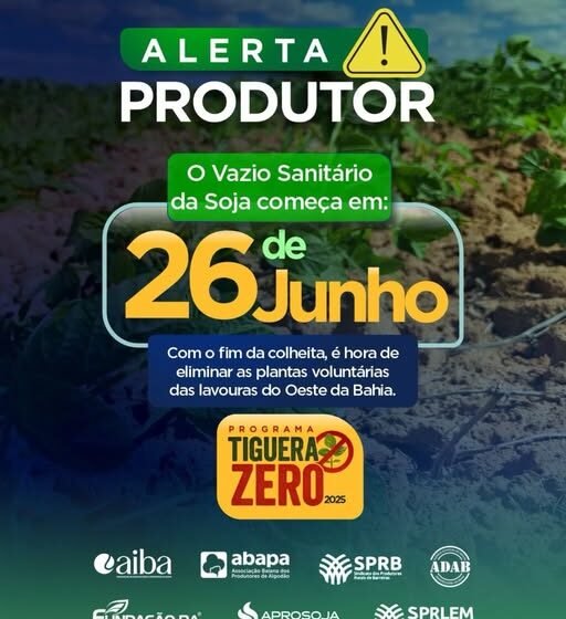 Atenção, produtores: Vazio sanitário da soja começa dia 26 de junho no Oeste da Bahia